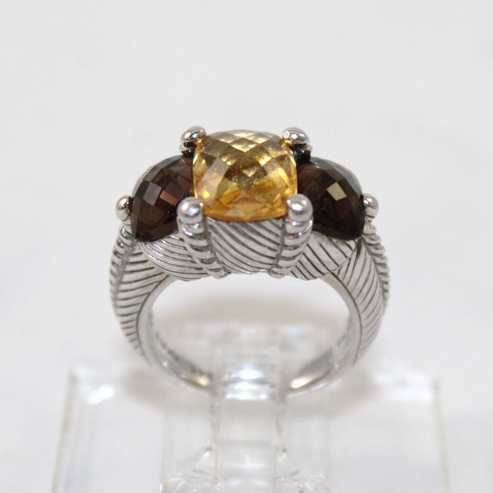 Judith Ripka Sterling Silver Smoky Quartz & Citrine, 3 Stone, Size 5.75